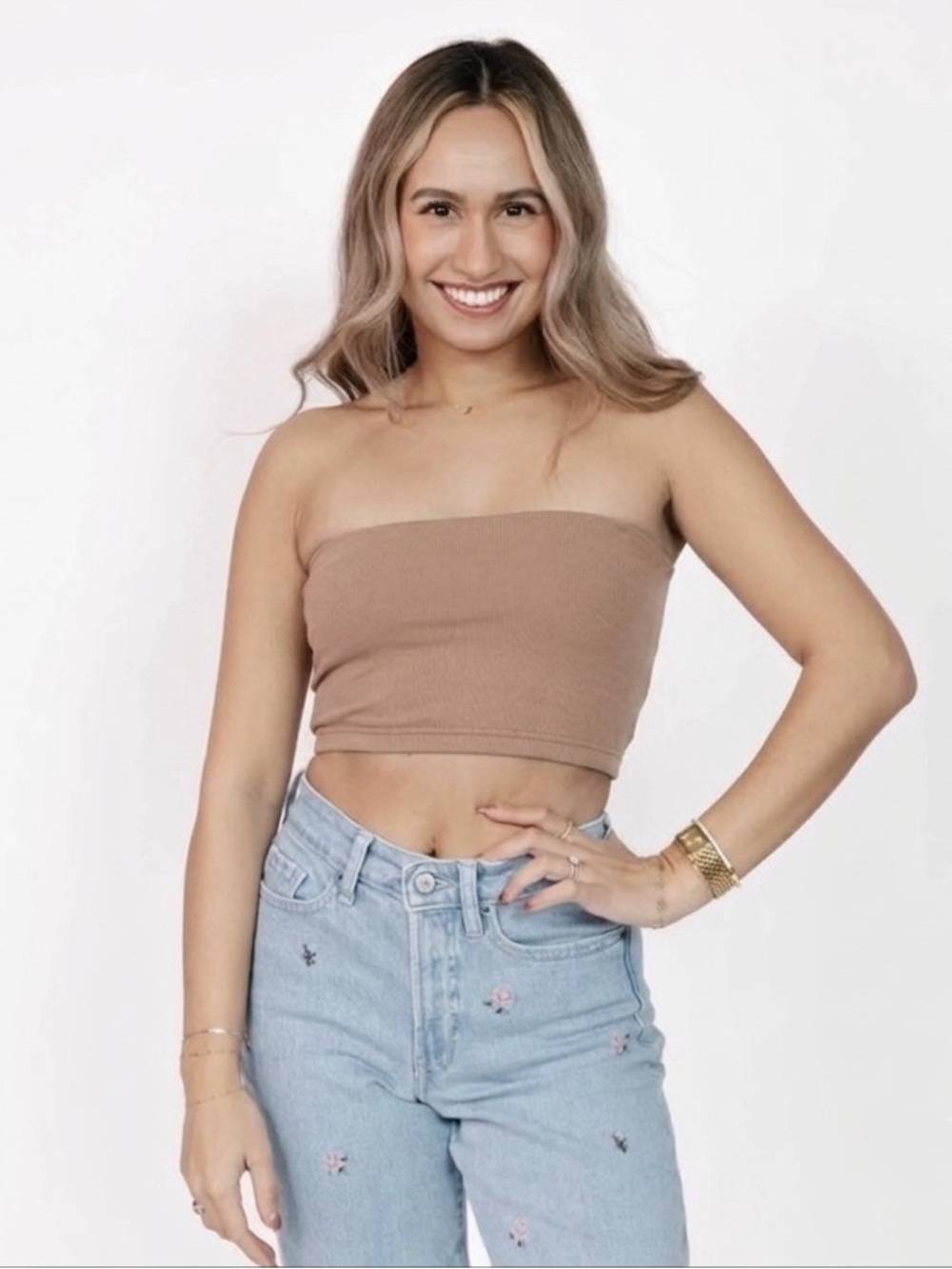 Smash + Tess Strapless Banging Crop Top,  Taupe Mocha